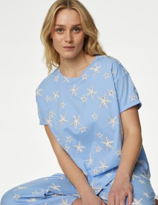 

Womens M&S Collection Cotton Rich Crop Leg Pyjama Set - Cornflower, Cornflower