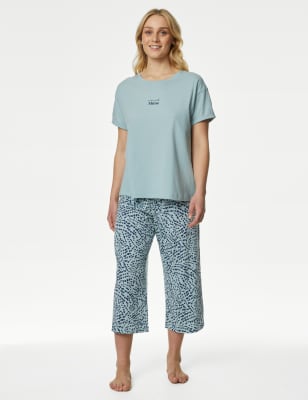 

Womens M&S Collection Cotton Rich Crop Leg Pyjama Set - Dusted Mint, Dusted Mint