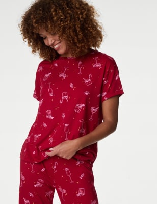 

Womens M&S Collection Pure Cotton Print Pyjama Set - Red Mix, Red Mix