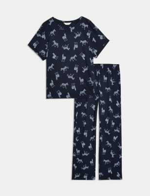 

Womens M&S Collection Pure Cotton Print Pyjama Set - Blue Mix, Blue Mix