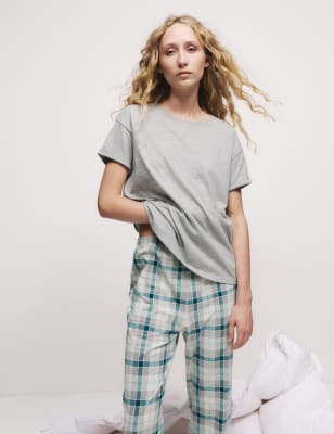 

Womens M&S Collection Schlafanzugset aus reiner Baumwolle mit Musterprint - Grey Mix, Grey Mix