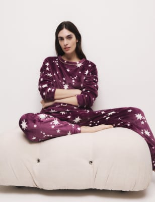 

Womens M&S Collection Fleece Printed Pyjama Set - Purple Mix, Purple Mix