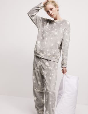 

Womens M&S Collection Fleece Printed Pyjama Set - Grey Mix, Grey Mix