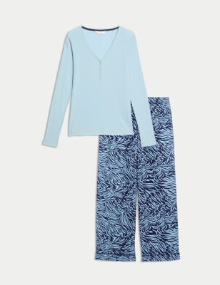 

Womens M&S Collection Cotton Rich Printed Pyjama Set - Blue Mix, Blue Mix