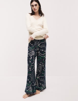 

Womens M&S Collection Cotton Rich Printed Pyjama Set, Ivory Mix