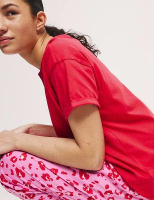 

Womens M&S Collection Cotton Rich Printed Pyjama Set, Flame