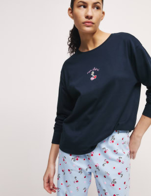 

Womens M&S Collection Cotton Rich Printed Pyjama Set - Navy, Navy