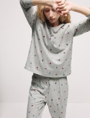 

Womens M&S Collection Cotton Rich Printed Pyjama Set - Grey Marl, Grey Marl