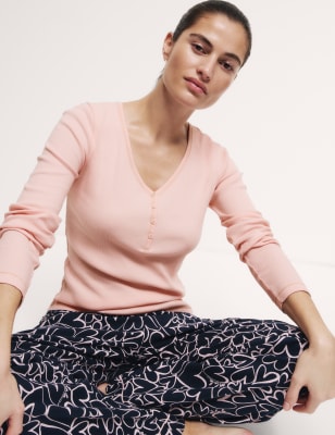 

Womens M&S Collection Bedruckter Schlafanzug aus reiner Baumwolle - Blush, Blush