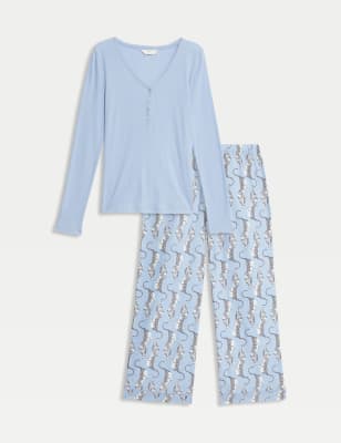 

Womens M&S Collection Pure Cotton Printed Pyjama Set - Light Wedgewood, Light Wedgewood