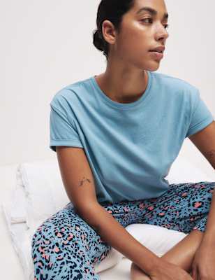 

Womens M&S Collection Cotton Rich Printed Cropped Pyjama Set, Smokey Blue