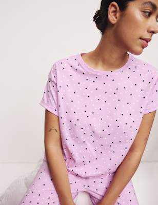 

Womens M&S Collection Cotton Rich Leaf Print Pyjama Set, Cool Pink