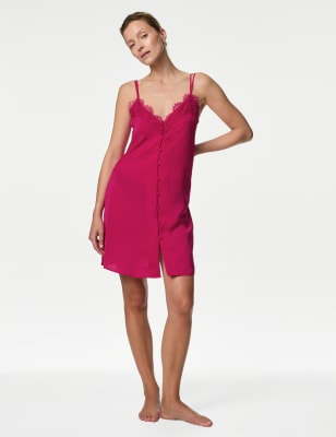 

Womens M&S Collection Dream Satin™ Strappy Lace Chemise - Hot Pink, Hot Pink