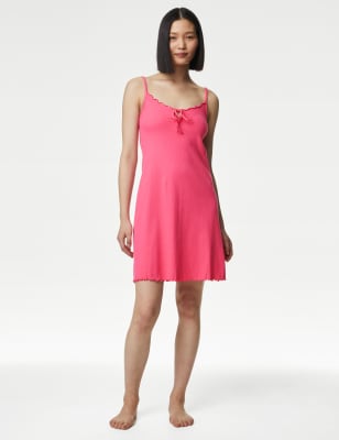 

Womens M&S Collection Geripptes Chemisekleid mit hohem Baumwollanteil - Watermelon, Watermelon