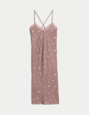 

Womens M&S Collection Dream Satin Heart Print Chemise - Nutmeg, Nutmeg