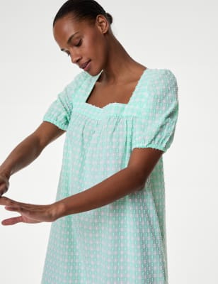 

Womens M&S Collection Pure Cotton Printed Nightdress - Bright Mint, Bright Mint
