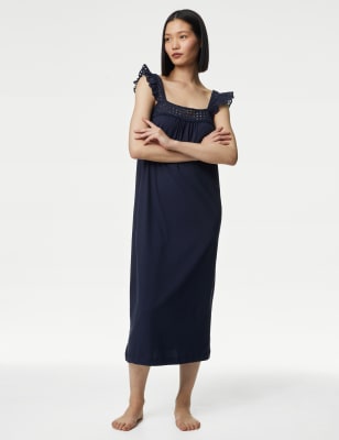 

Womens M&S Collection Pure Cotton Broderie Nightdress - Navy, Navy