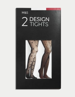 

Womens M&S Collection 2pk Patterned Sheer Tights - Black, Black