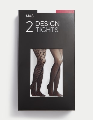 

Womens M&S Collection 2pk Patterned Sheer Tights - Black, Black