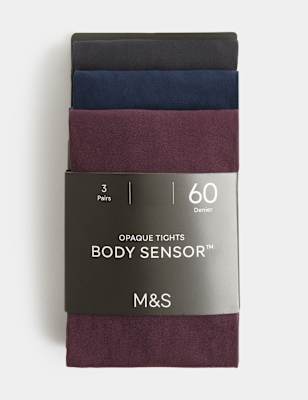 Womens M&S 3 Pack 60 Denier Body Sensor™ Opaque Tights, Aubergine Mix