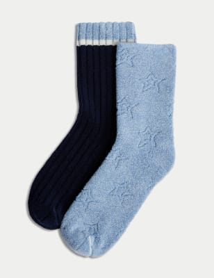 

Womens M&S Collection 2pk Thermal Cotton Rich Ankle High Socks - Blue Mix, Blue Mix