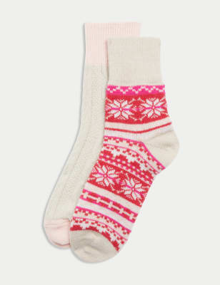 

Womens M&S Collection 2pk Thermal Wool Blend Ankle High Socks - Pink Mix, Pink Mix