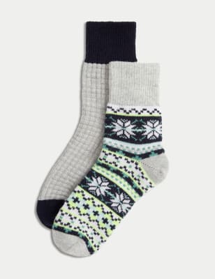 

Womens M&S Collection 2pk Thermal Wool Blend Ankle High Socks - Green Mix, Green Mix