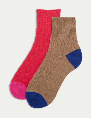 

Womens M&S Collection 2pk Thermal Wool Blend Ankle High Socks - Red Mix, Red Mix