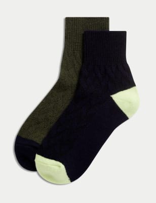 

Womens M&S Collection 2pk Thermal Wool Blend Ankle High Socks - Navy Mix, Navy Mix