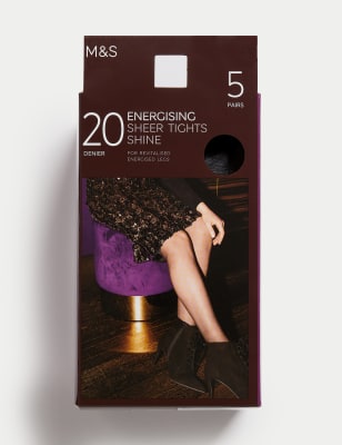 

Womens M&S Collection 5pk 20 Denier Energising Shine Tights, Nearly Black