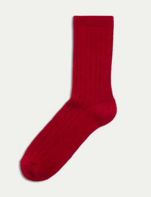 

Womens Autograph Cashmere Blend Ribbed Ankle High Socks - Dark Red, Dark Red