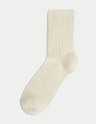 

Womens Autograph Cashmere Blend Ribbed Ankle High Socks - Cream, Cream