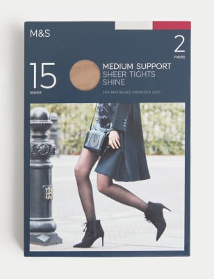 

Womens M&S Collection 2pk 15 Denier Medium Support Sheer Tights, Rose Quartz