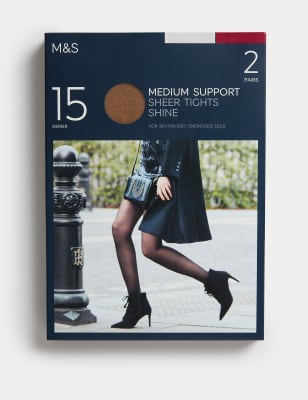 

Womens M&S Collection 2pk 15 Denier Medium Support Sheer Tights, Rich Amber