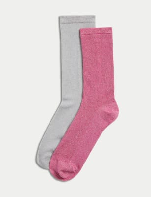 

Womens M&S Collection 2er-Pack glitzernde, knöchelhohe Socken aus Baumwollmischung - Pink Mix, Pink Mix