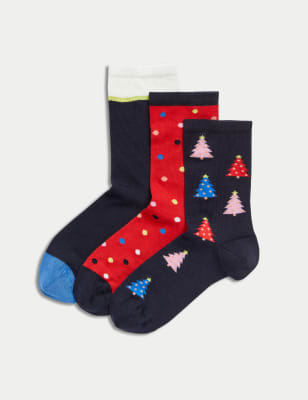 

Womens M&S Collection 3pk Sumptuously Soft™ Christmas Ankle High Socks - Blue Mix, Blue Mix