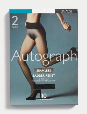 

Womens Autograph 2pk 10 Denier Ladder Resist Seamless Tights, Black