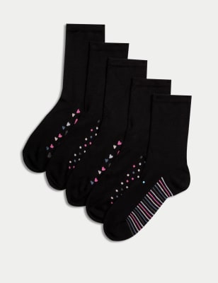 

Womens M&S Collection 5er-Pack Knöchelhohe Socken mit unterschiedlichem Muster - Black Mix, Black Mix