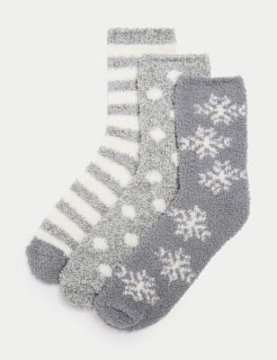 

Womens M&S Collection 3pk Cosy Patterned Fluffy Socks - Grey Mix, Grey Mix