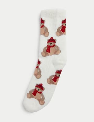 

Womens M&S Collection Spencer Bear™ Slipper Socks - Ivory Mix, Ivory Mix