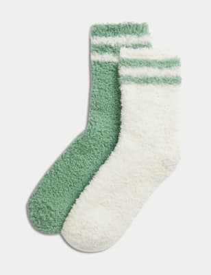 

Womens M&S Collection 2pk Cosy Borg Ankle High Socks - Green Mix, Green Mix