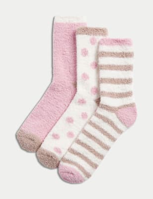 

Womens M&S Collection 3pk Cosy Spot & Stripe Ankle High Socks - Pink Mix, Pink Mix