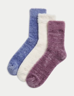 

Womens M&S Collection 3pk Cosy Velvet Ankle High Socks - Blue Mix, Blue Mix