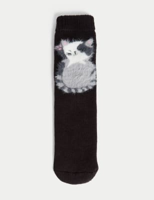 

Womens M&S Collection Hausschuhsocken mit Katzenmotiv - Black Mix, Black Mix