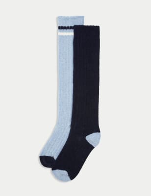 

M&S Collection Pack de 2 pares de calcetines hasta la rodilla térmicos de algodónWomens - Blue Mix, Blue Mix