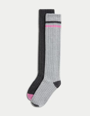 

M&S Collection Pack de 2 pares de calcetines hasta la rodilla térmicos de algodónWomens - Light Grey Mix, Light Grey Mix