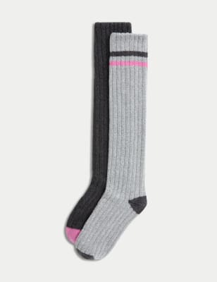 

Womens M&S Collection 2pk Cotton Rich Thermal Knee High Socks - Light Grey Mix, Light Grey Mix