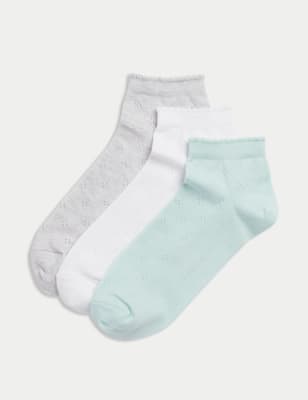 

M&S Collection Pack de 3 pares de calcetines tobilleros con algodón de pointelleWomens - Green Mix, Green Mix