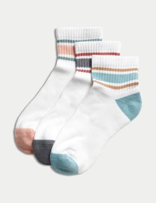 

Womens Goodmove 3er-Pack knöchelhohe, gestreifte Socken mit hohem Baumwollanteil - White Mix, White Mix
