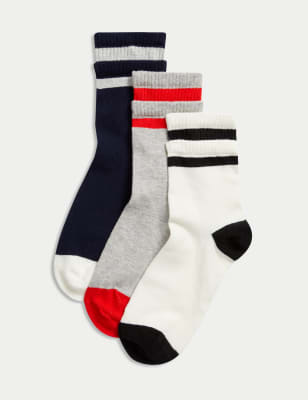 

Womens M&S Collection 3pk Cotton Rich Striped Ankle High Socks - Navy Mix, Navy Mix